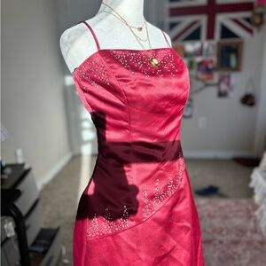 Vintage rare 90’s Red Beaded Satin Spaghetti-Strap Dress